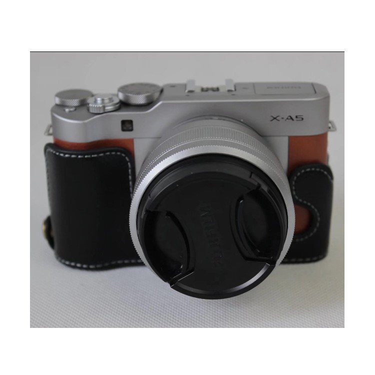 Genuine Cowhide Leather Half Case Bag for Fujifilm X-A5 Digital Camera - Black-1