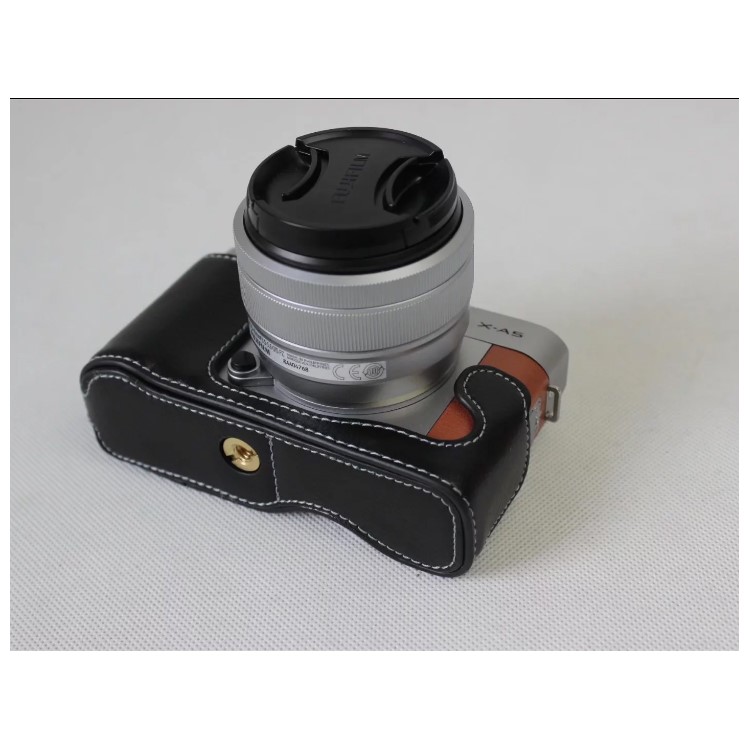 Genuine Cowhide Leather Half Case Bag for Fujifilm X-A5 Digital Camera - Black-12