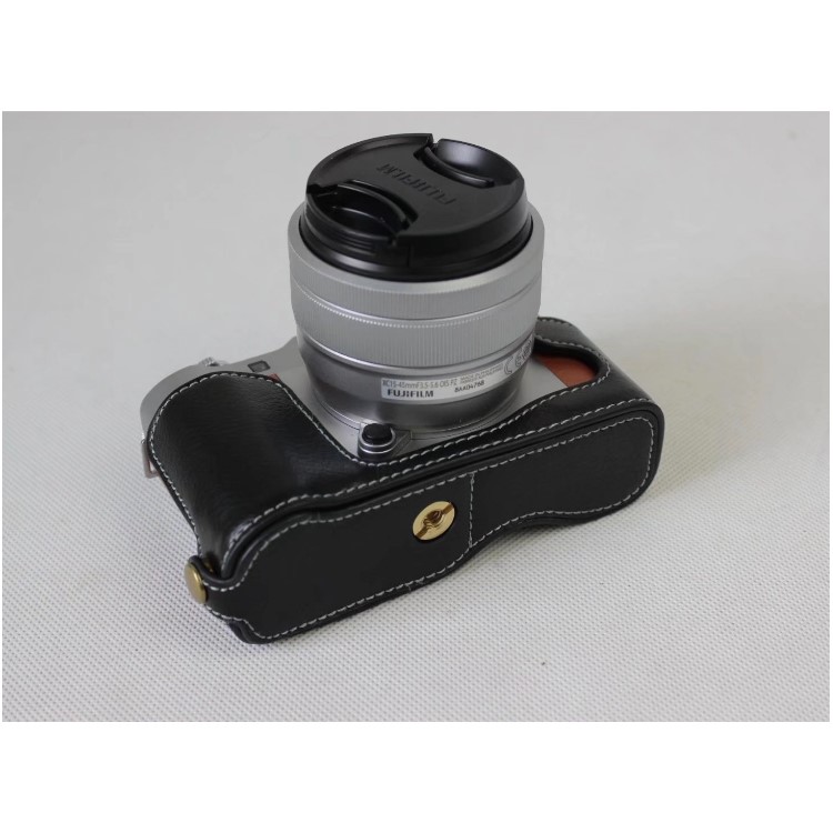 Genuine Cowhide Leather Half Case Bag for Fujifilm X-A5 Digital Camera - Black-13