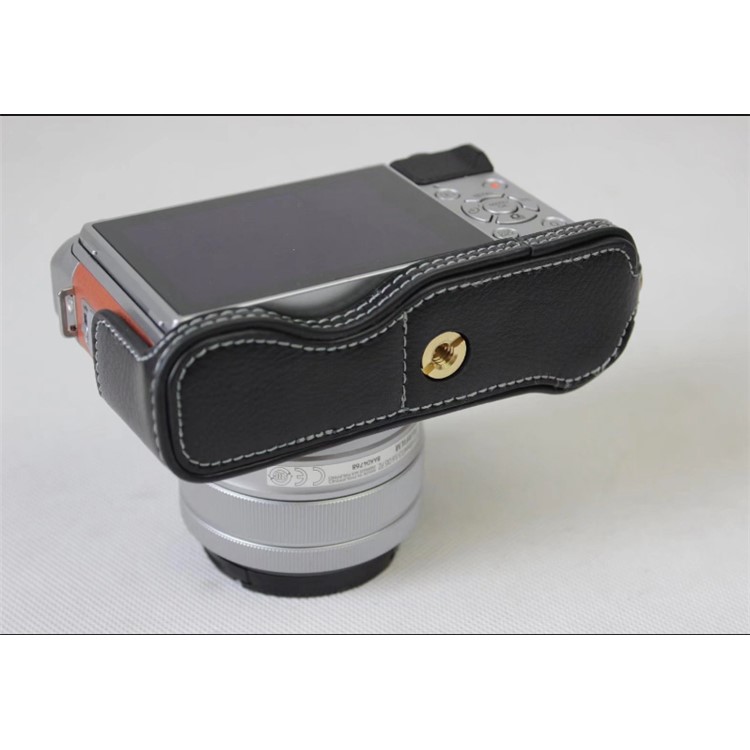 Genuine Cowhide Leather Half Case Bag for Fujifilm X-A5 Digital Camera - Black-8
