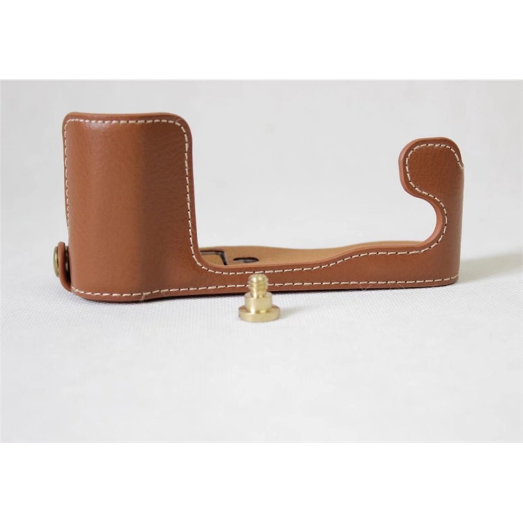 Genuine Cowhide Leather Half Case Cover for Fujifilm X-A5 Digital Camera - Brown-3