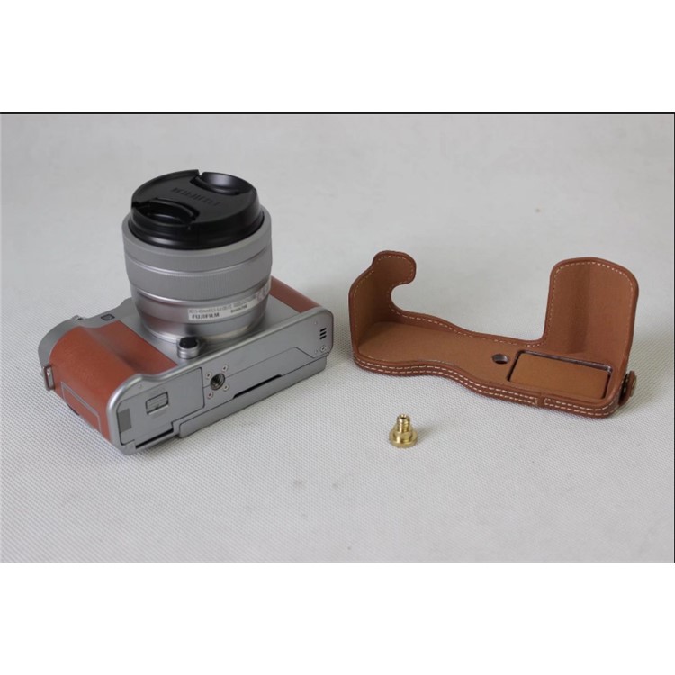 Genuine Cowhide Leather Half Case Cover for Fujifilm X-A5 Digital Camera - Brown-5