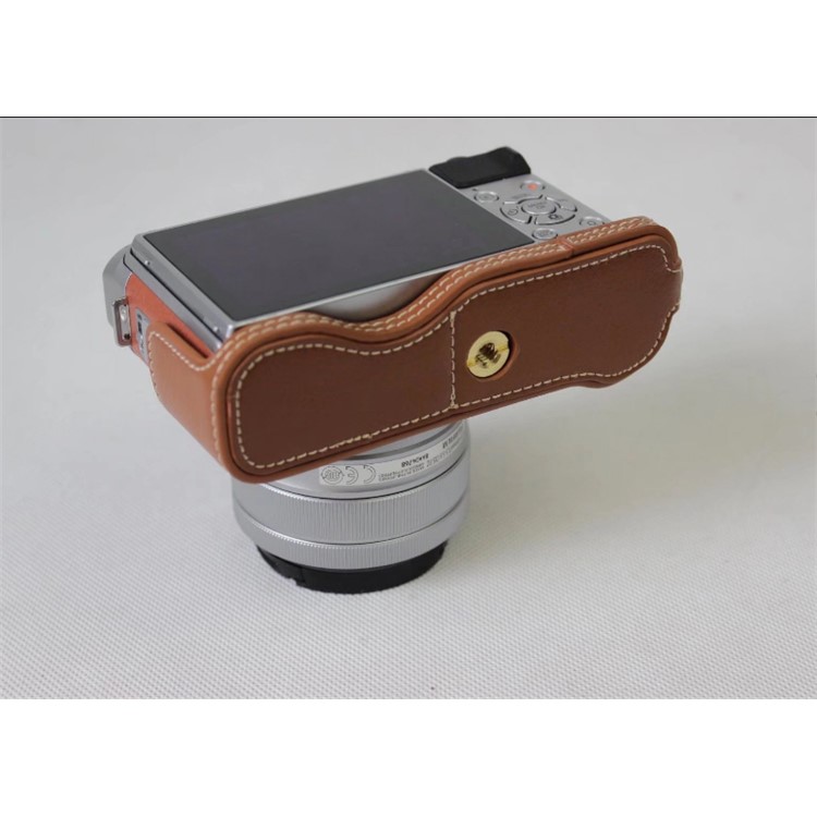 Genuine Cowhide Leather Half Case Cover for Fujifilm X-A5 Digital Camera - Brown-6