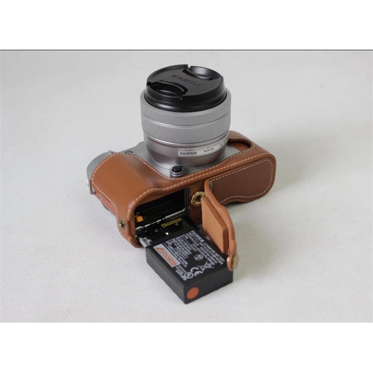 Genuine Cowhide Leather Half Case Cover for Fujifilm X-A5 Digital Camera - Brown-7