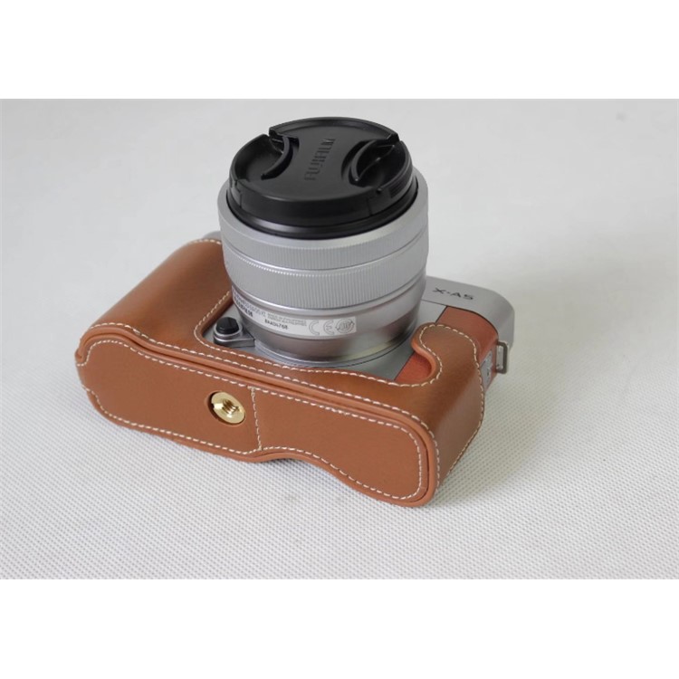 Genuine Cowhide Leather Half Case Cover for Fujifilm X-A5 Digital Camera - Brown-8