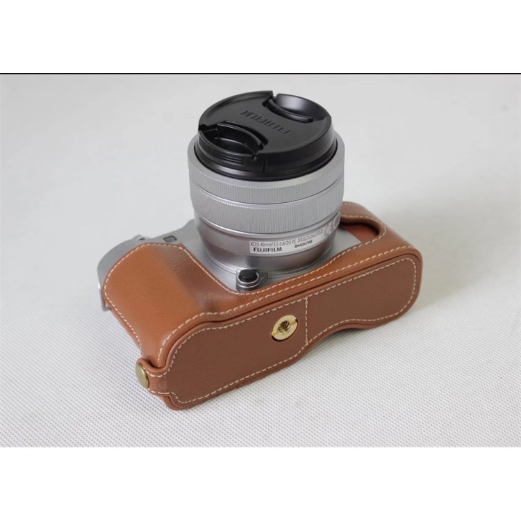 Genuine Cowhide Leather Half Case Cover for Fujifilm X-A5 Digital Camera - Brown-9