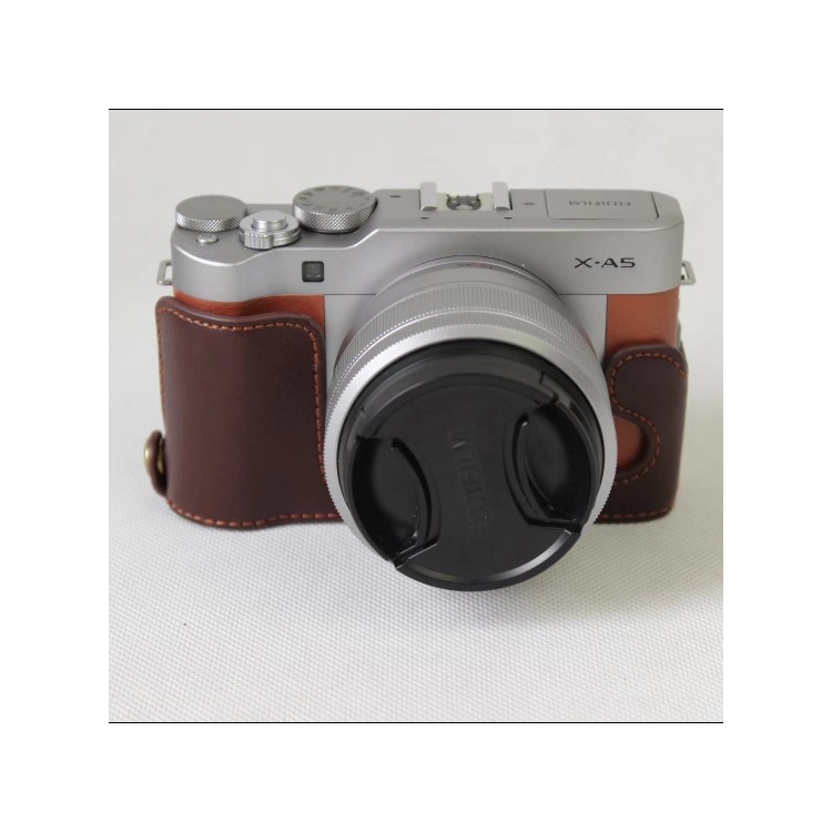 Genuine Cowhide Leather Half Protective Bag for Fujifilm X-A5 Digital Camera - Coffee-1
