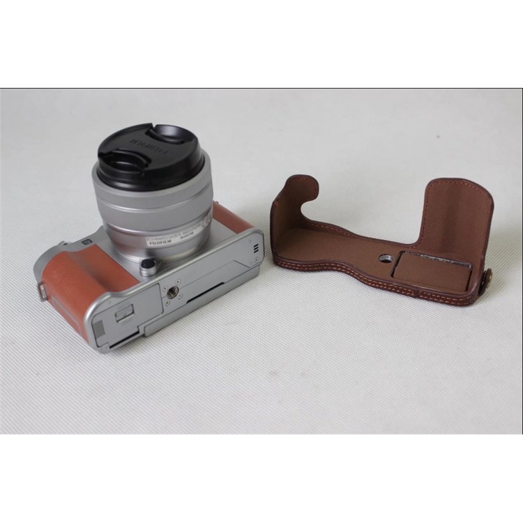 Genuine Cowhide Leather Half Protective Bag for Fujifilm X-A5 Digital Camera - Coffee-5