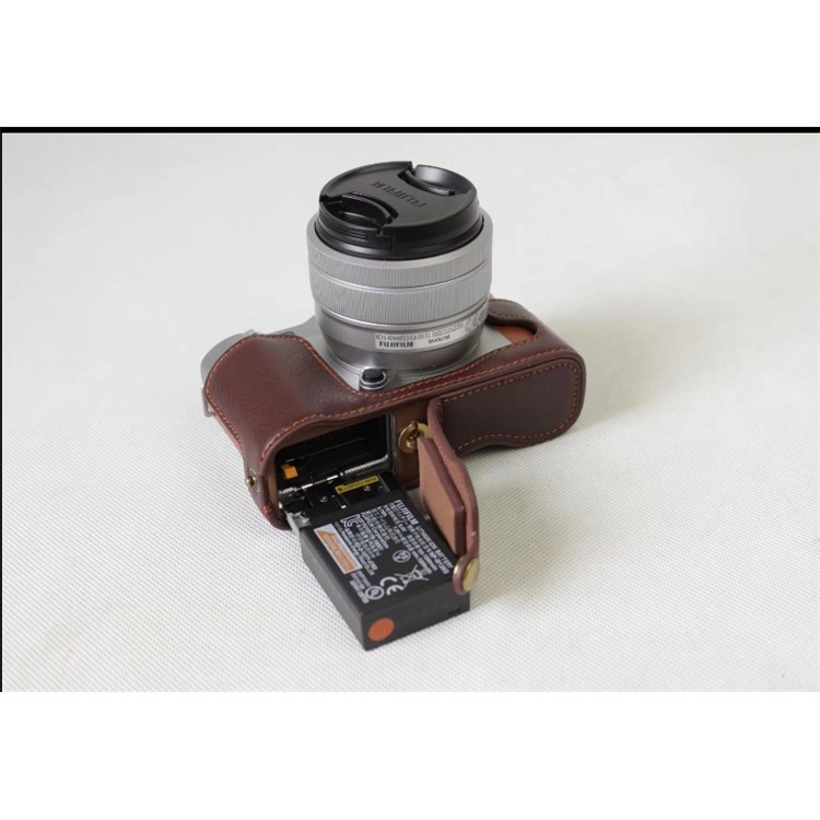 Genuine Cowhide Leather Half Protective Bag for Fujifilm X-A5 Digital Camera - Coffee-6