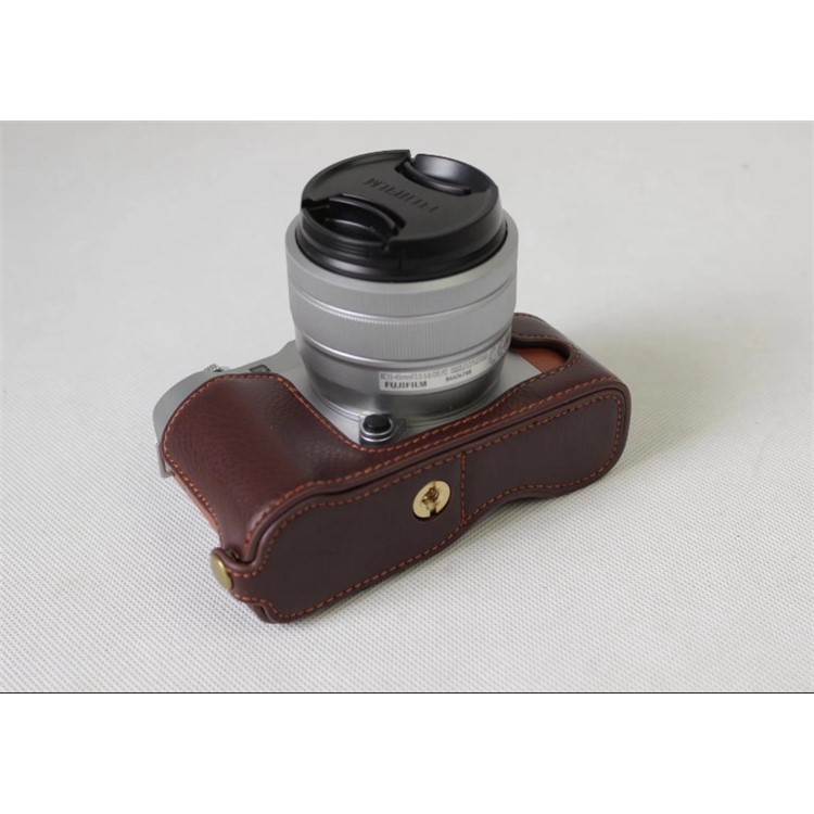 Genuine Cowhide Leather Half Protective Bag for Fujifilm X-A5 Digital Camera - Coffee-8