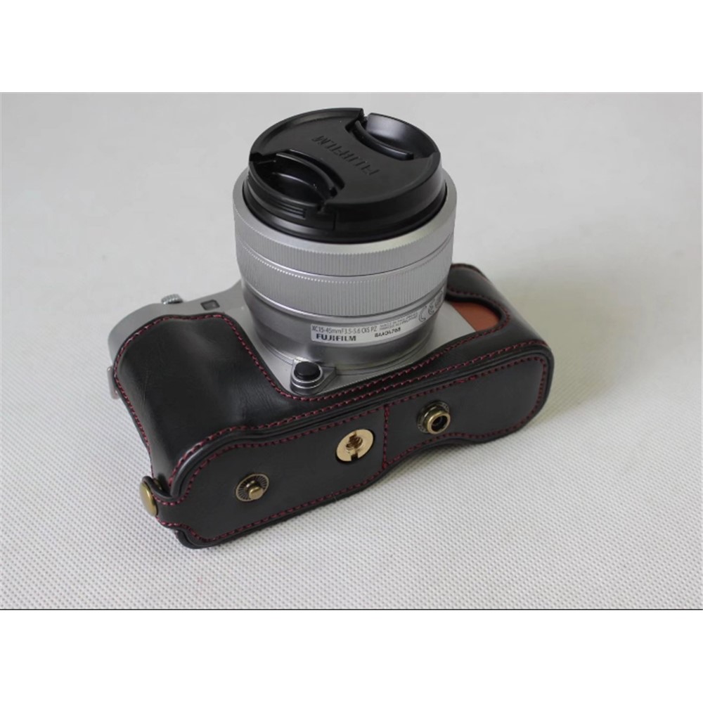 PU Leather Protective Case + Strap + Camera Lens Bag for Fujifilm XA5 XA20 Camera - Black-10