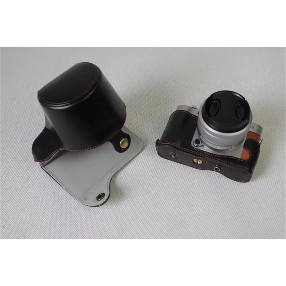 PU Leather Protective Case + Strap + Camera Lens Bag for Fujifilm XA5 XA20 Camera - Black-11