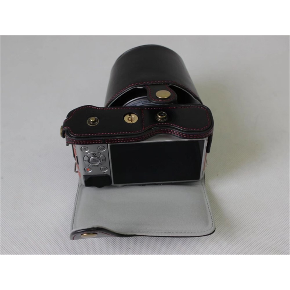 PU Leather Protective Case + Strap + Camera Lens Bag for Fujifilm XA5 XA20 Camera - Black-12