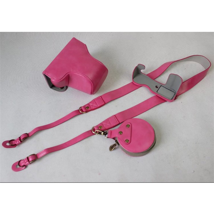 PU Leather Protective Cover + Strap + Camera Lens Bag for Fujifilm XA5 XA20 Camera - Rose-1