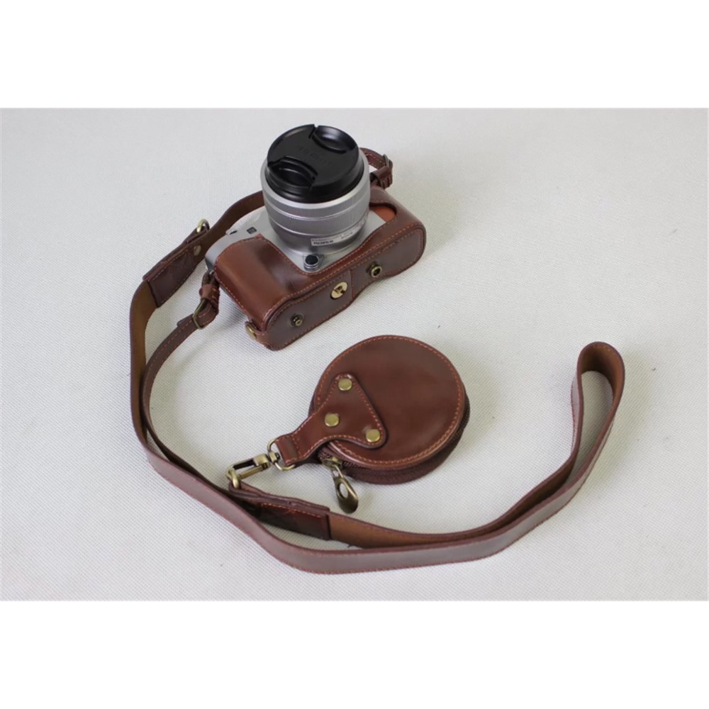 PU Leather Protective Bag Shell + Strap + Camera Lens Bag for Fujifilm XA5 XA20 Camera - Coffee-4