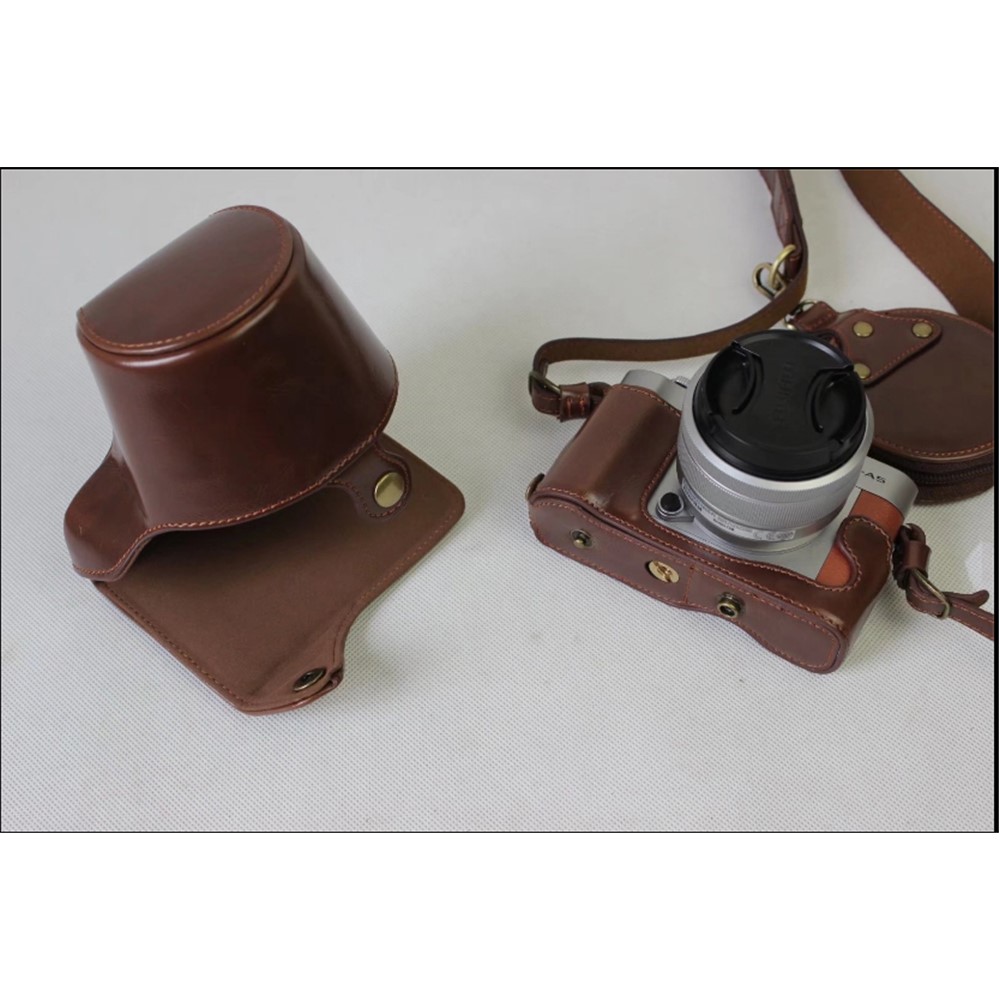 PU Leather Protective Bag Shell + Strap + Camera Lens Bag for Fujifilm XA5 XA20 Camera - Coffee-5