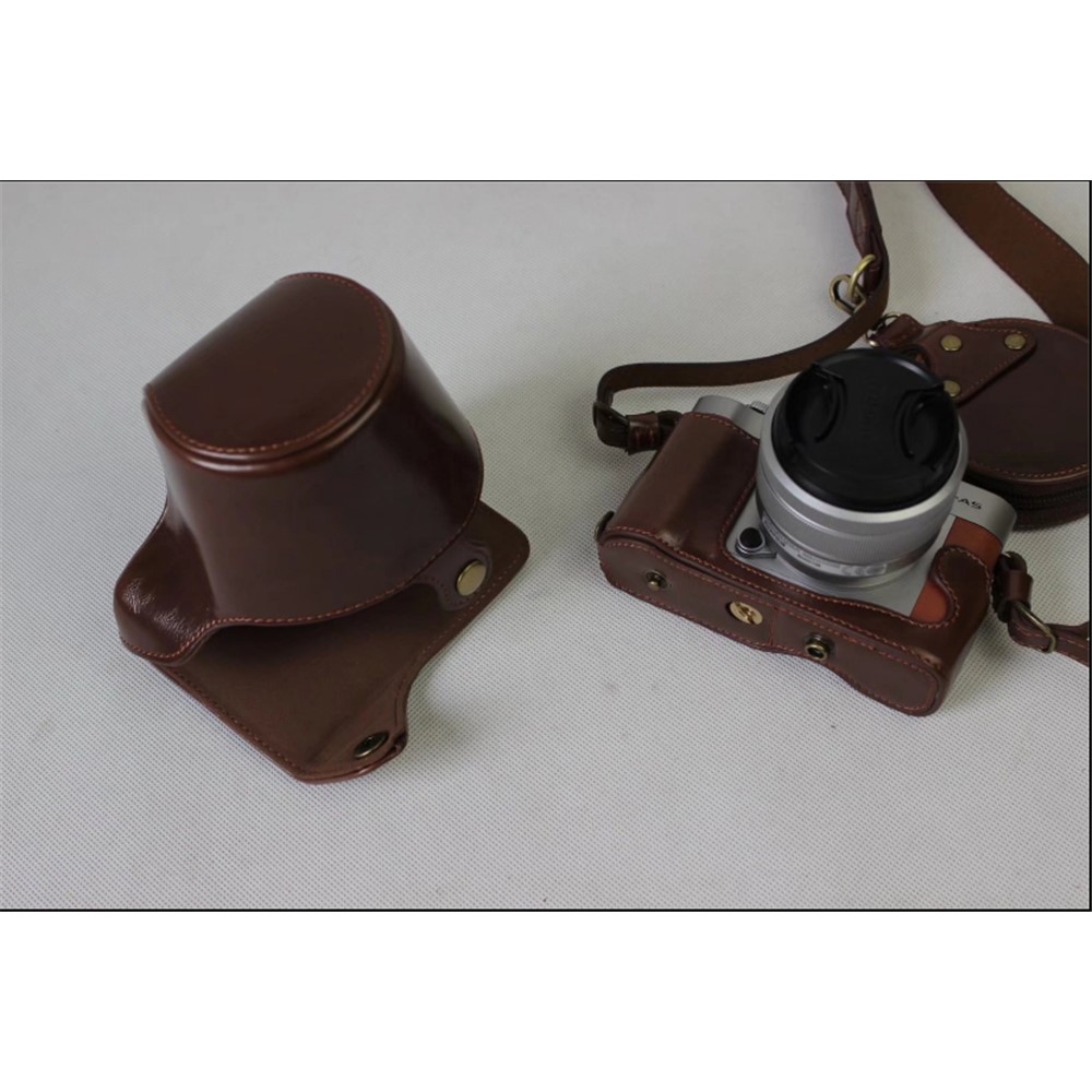 PU Leather Protective Bag Shell + Strap + Camera Lens Bag for Fujifilm XA5 XA20 Camera - Coffee-6