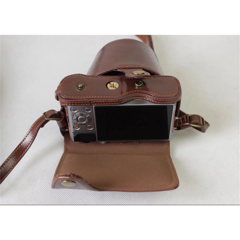 PU Leather Protective Bag Shell + Strap + Camera Lens Bag for Fujifilm XA5 XA20 Camera - Coffee-7