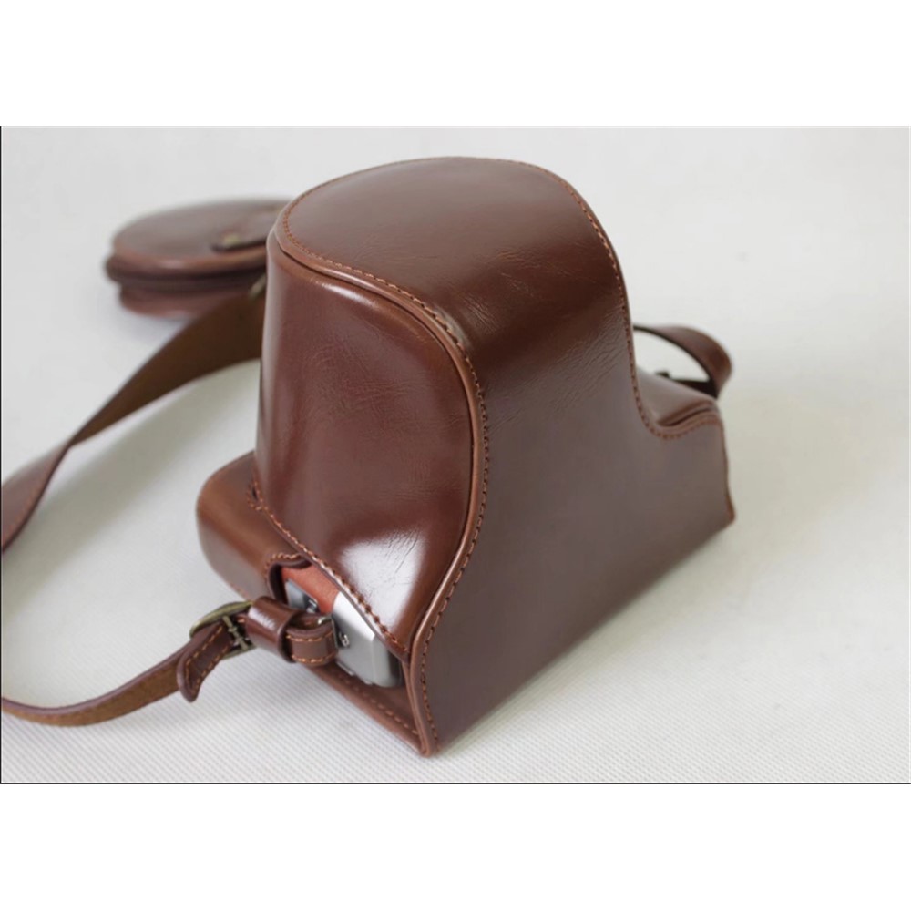 PU Leather Protective Bag Shell + Strap + Camera Lens Bag for Fujifilm XA5 XA20 Camera - Coffee-9