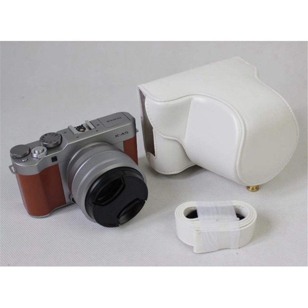 PU Leather Camera Protection Cover + Strap for Fujifilm XA5 (15-45mm) - White-2