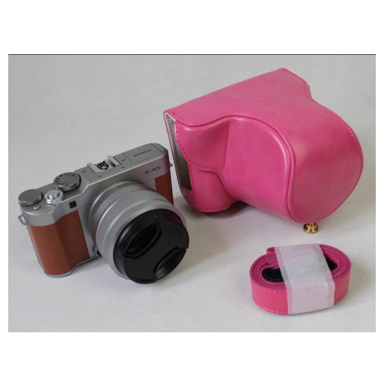 PU Leather Camera Protection Shell + Strap for Fujifilm XA5 (15-45mm) - Rose-2