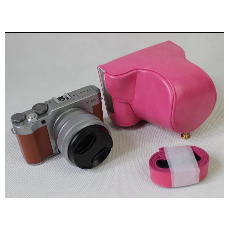 Cáscara de Protección de la Cámara de Cuero PU + Correa Para Fujifilm XA5 (15-45 Mm) - Rosa-2