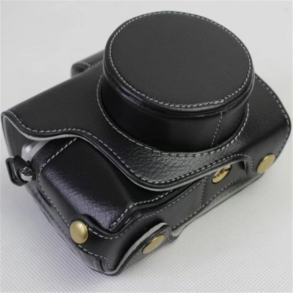 Genuine Cowhide Leather Camera Protection Case for Olympus OMD E-M10III - Black-1