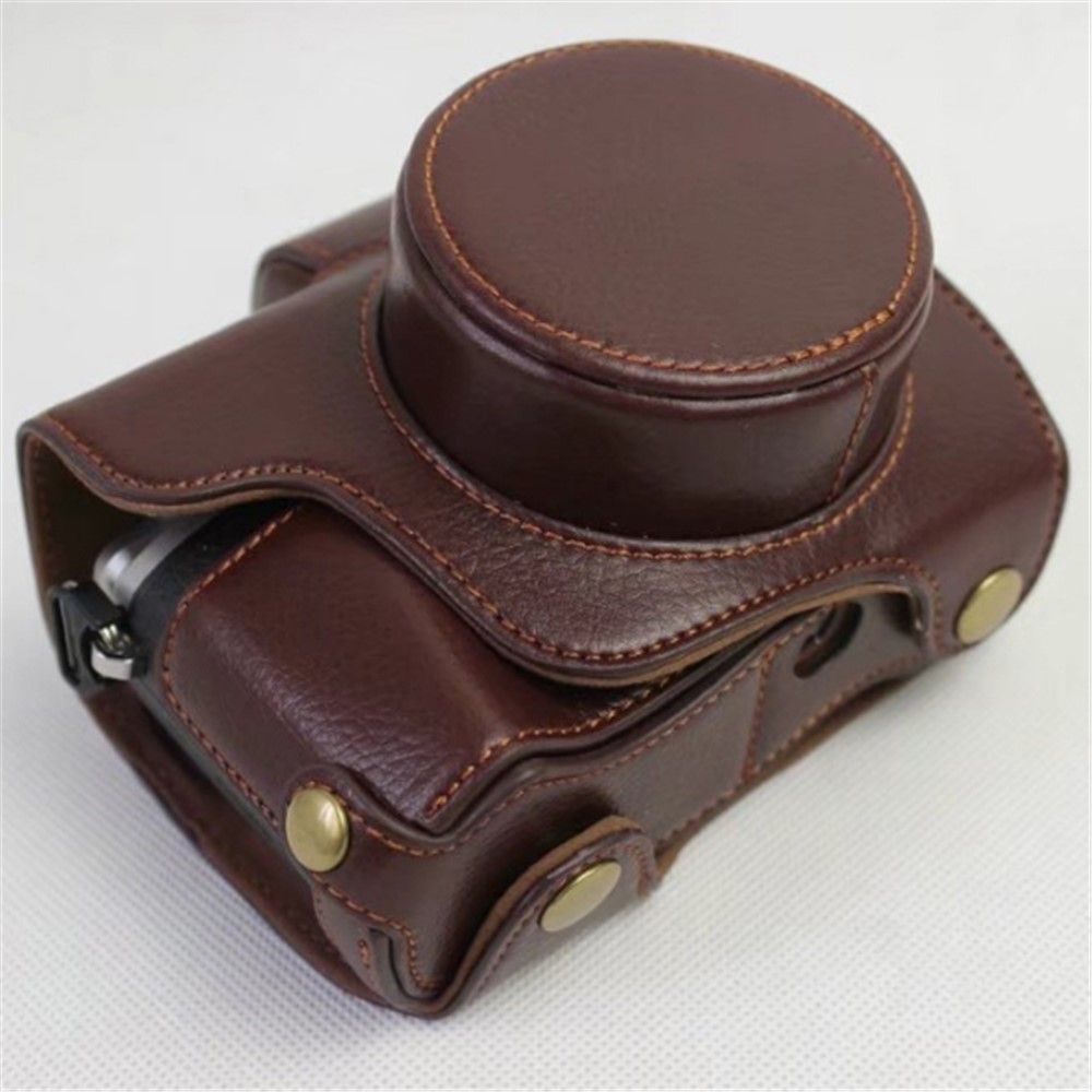 Genuine Cowhide Leather Camera Protection Cover Bag for Olympus OMD E-M10III - Coffee-1