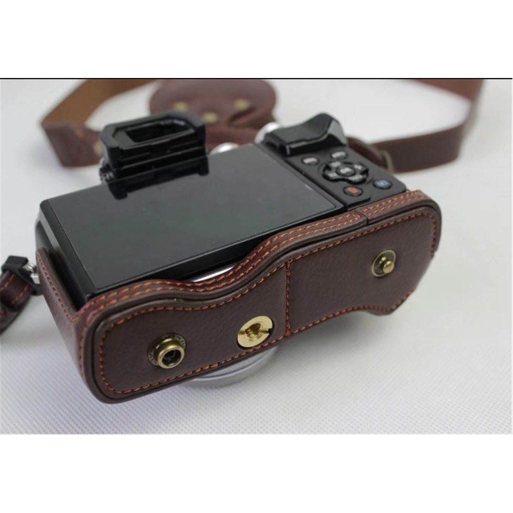 Genuine Cowhide Leather Camera Protection Cover Bag for Olympus OMD E-M10III - Coffee-11