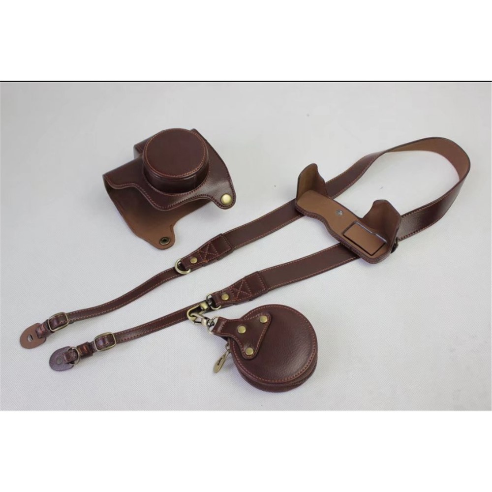 Genuine Cowhide Leather Camera Protection Cover Bag for Olympus OMD E-M10III - Coffee-13