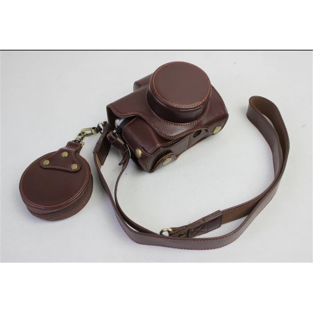 Genuine Cowhide Leather Camera Protection Cover Bag for Olympus OMD E-M10III - Coffee-2
