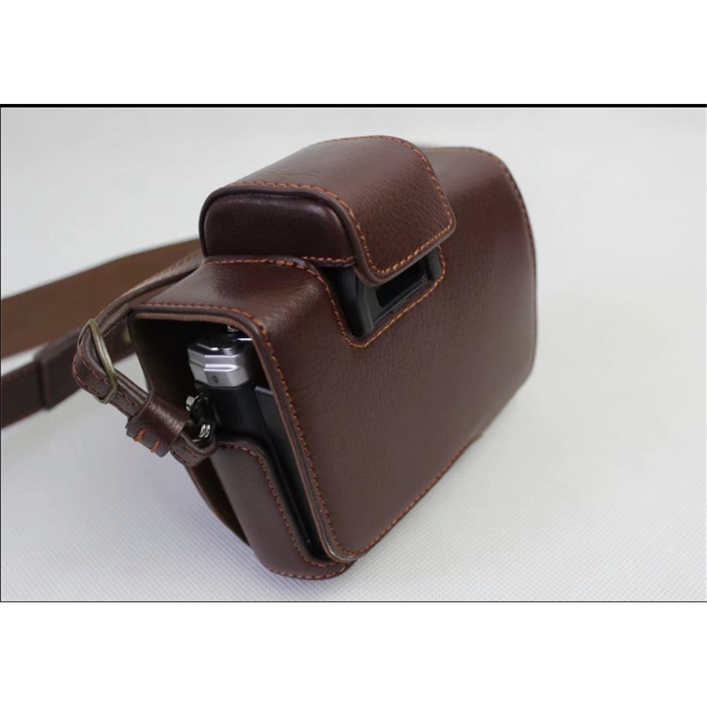Genuine Cowhide Leather Camera Protection Cover Bag for Olympus OMD E-M10III - Coffee-3