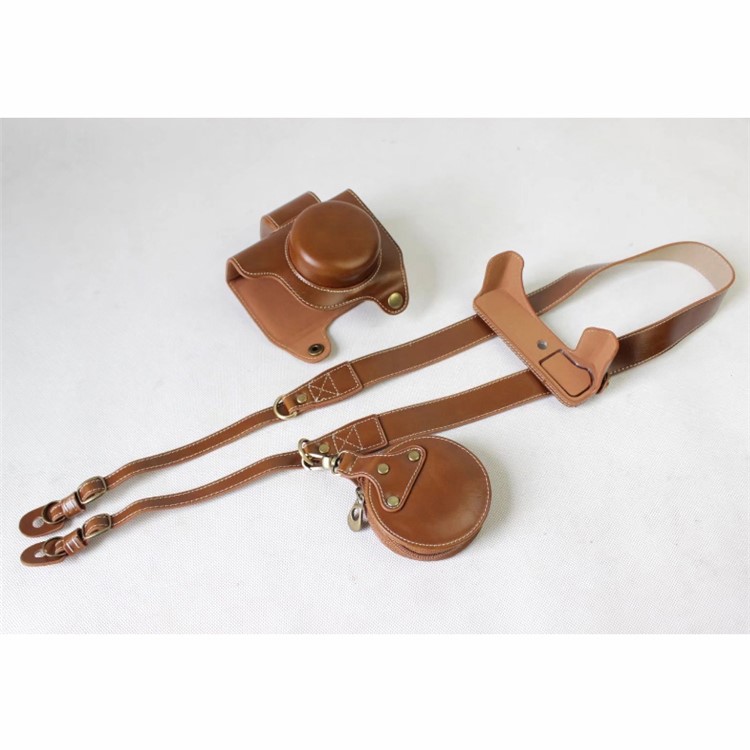 PU Leather Protective Cover + Strap + Camera Lens Bag for Canon Powershot G1XIII - Brown-1