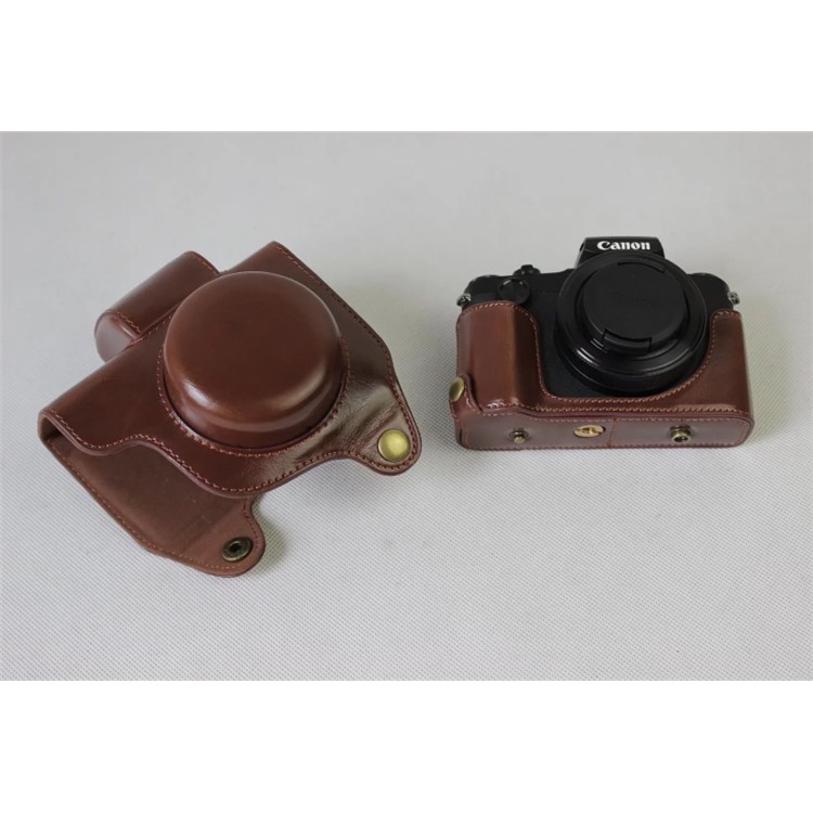 PU Leather Protection Pouch Case + Strap + Camera Lens Bag for Canon Powershot G1XIII - Coffee-10