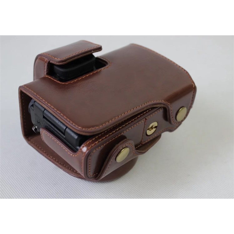 PU Leather Protection Pouch Case + Strap + Camera Lens Bag for Canon Powershot G1XIII - Coffee-11