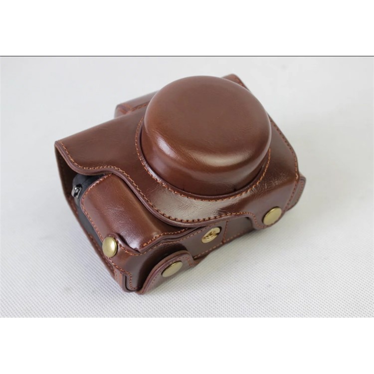 PU Leather Protection Pouch Case + Strap + Camera Lens Bag for Canon Powershot G1XIII - Coffee-12