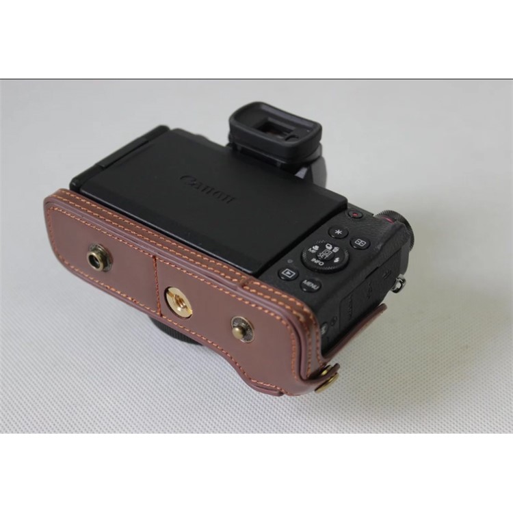 PU Leather Protection Pouch Case + Strap + Camera Lens Bag for Canon Powershot G1XIII - Coffee-5