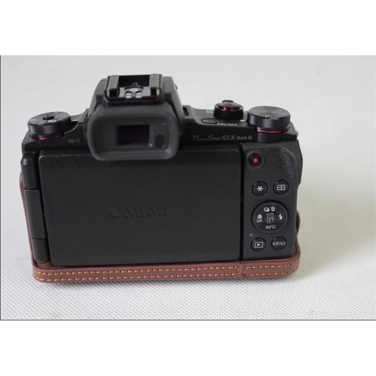 PU Leather Protection Pouch Case + Strap + Camera Lens Bag for Canon Powershot G1XIII - Coffee-6