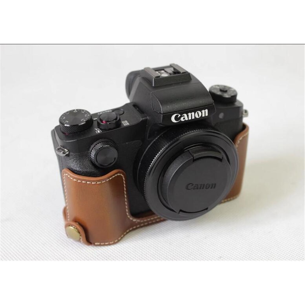 PU Leather Half Camera Cover Bag for Canon Powershot G1XIII - Brown-7