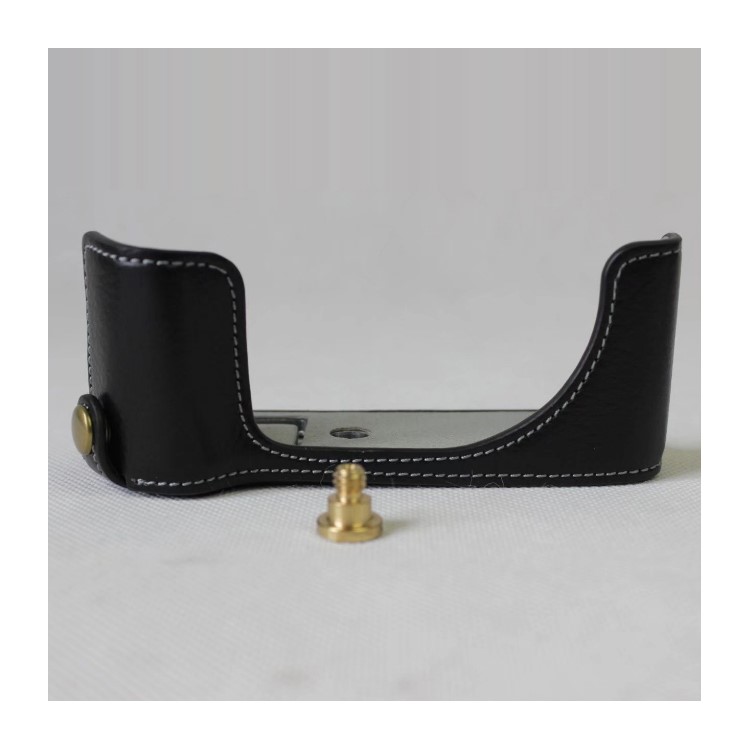 Genuine Leather Half Camera Case Bag Cover Protector for Canon G1X Mark III - Black-1
