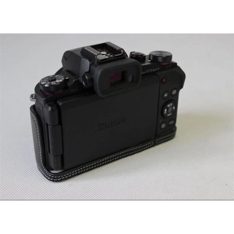 Genuine Leather Half Camera Case Bag Cover Protector for Canon G1X Mark III - Black-11