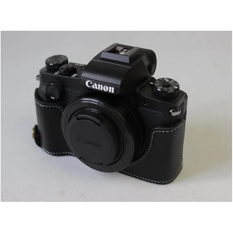 Genuine Leather Half Camera Case Bag Cover Protector for Canon G1X Mark III - Black-15