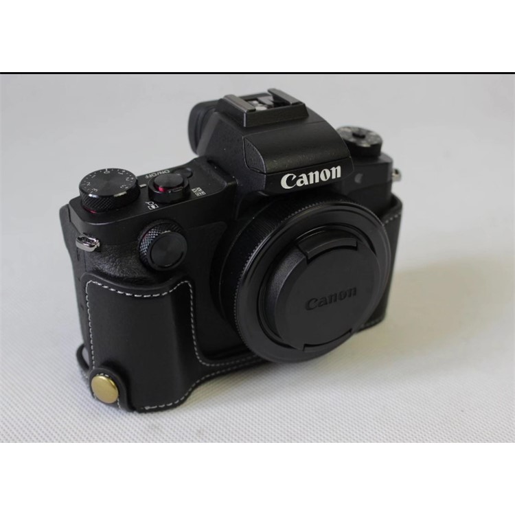 Genuine Leather Half Camera Case Bag Cover Protector for Canon G1X Mark III - Black-17
