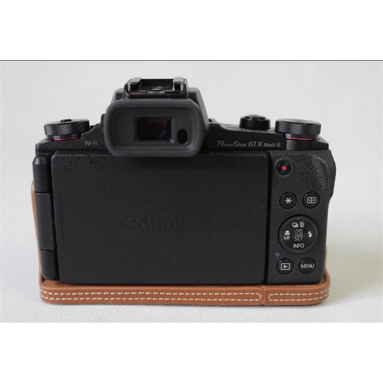 Genuine Leather Half Camera Case Bag Protector for Canon G1X Mark III - Brown-9