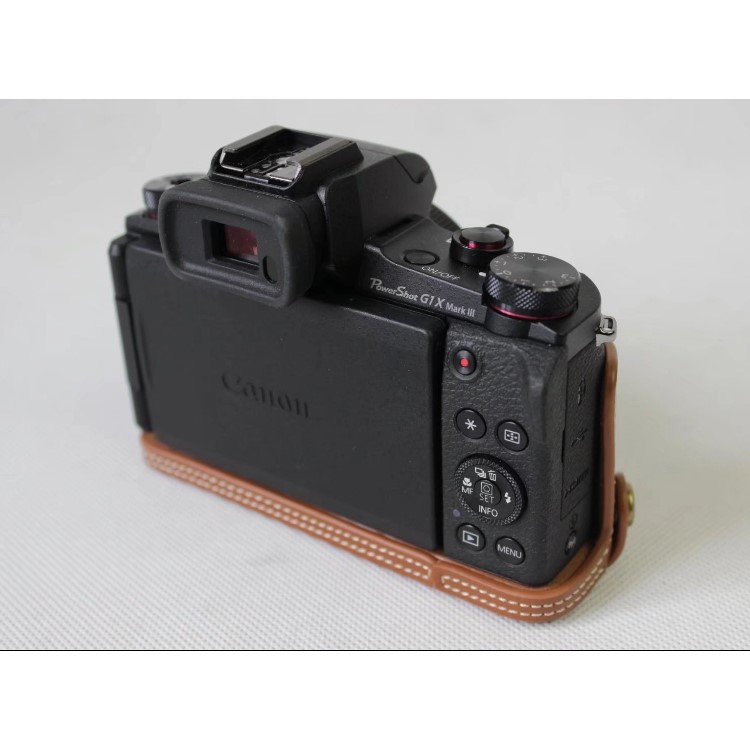 Genuine Leather Half Camera Case Bag Protector for Canon G1X Mark III - Brown-13
