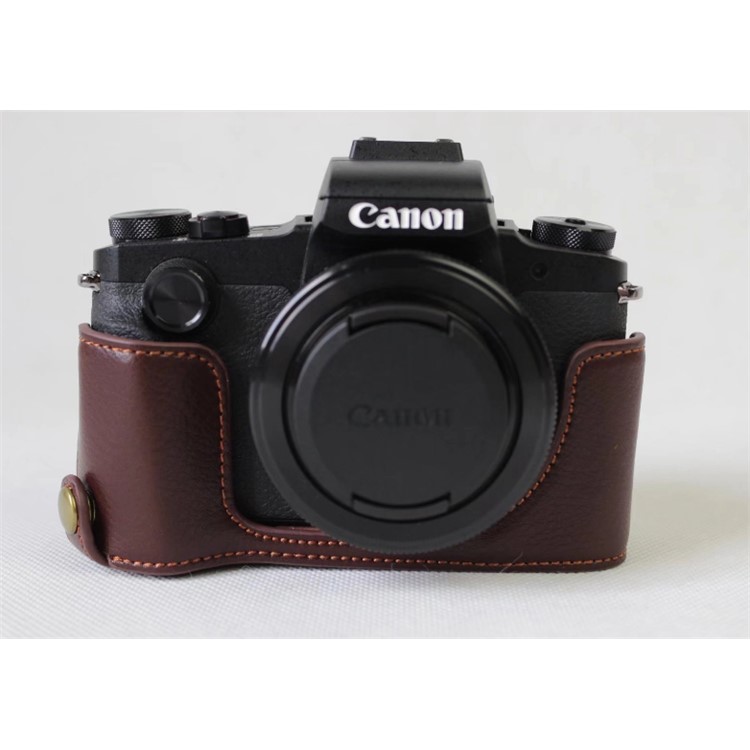 Genuine Leather Half Camera Cover Bag Case Protector for Canon G1X Mark III - Coffee-19