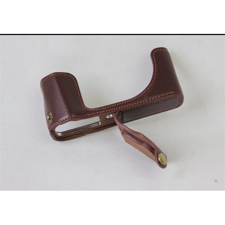 Genuine Leather Half Camera Cover Bag Case Protector for Canon G1X Mark III - Coffee-3