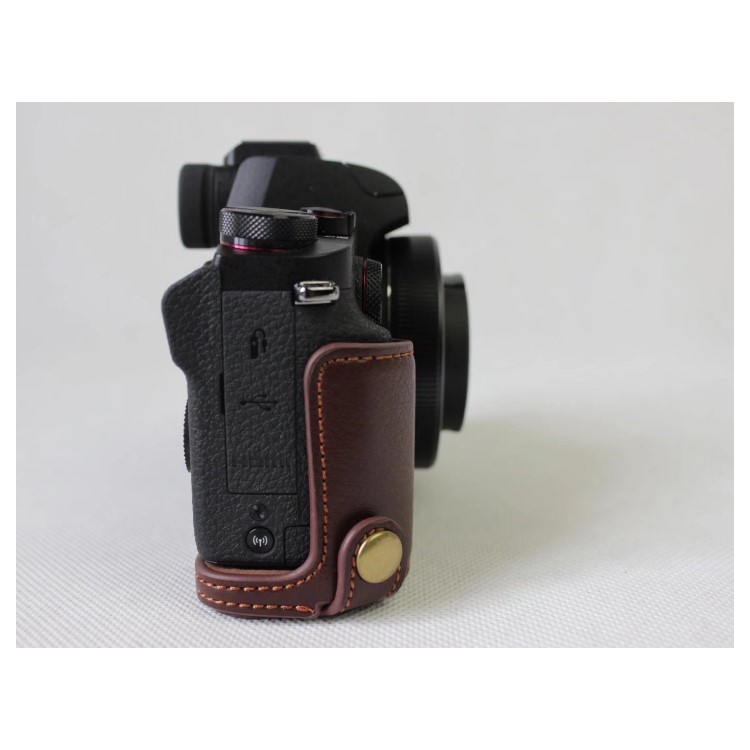 Genuine Leather Half Camera Cover Bag Case Protector for Canon G1X Mark III - Coffee-13