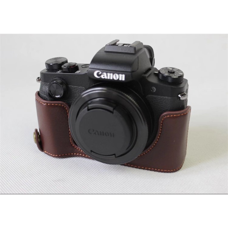 Genuine Leather Half Camera Cover Bag Case Protector for Canon G1X Mark III - Coffee-15