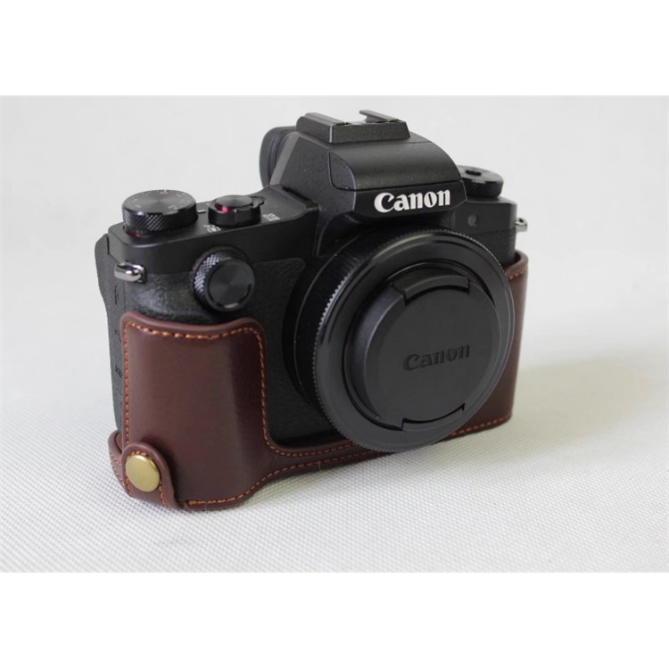 Genuine Leather Half Camera Cover Bag Case Protector for Canon G1X Mark III - Coffee-17